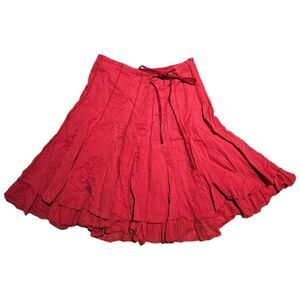 boho hippie red layered midi skirt